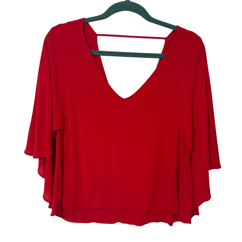 Zara Woman Red Cape Butterfly Sleeve V-Neck Open Back Blouse Top Medium